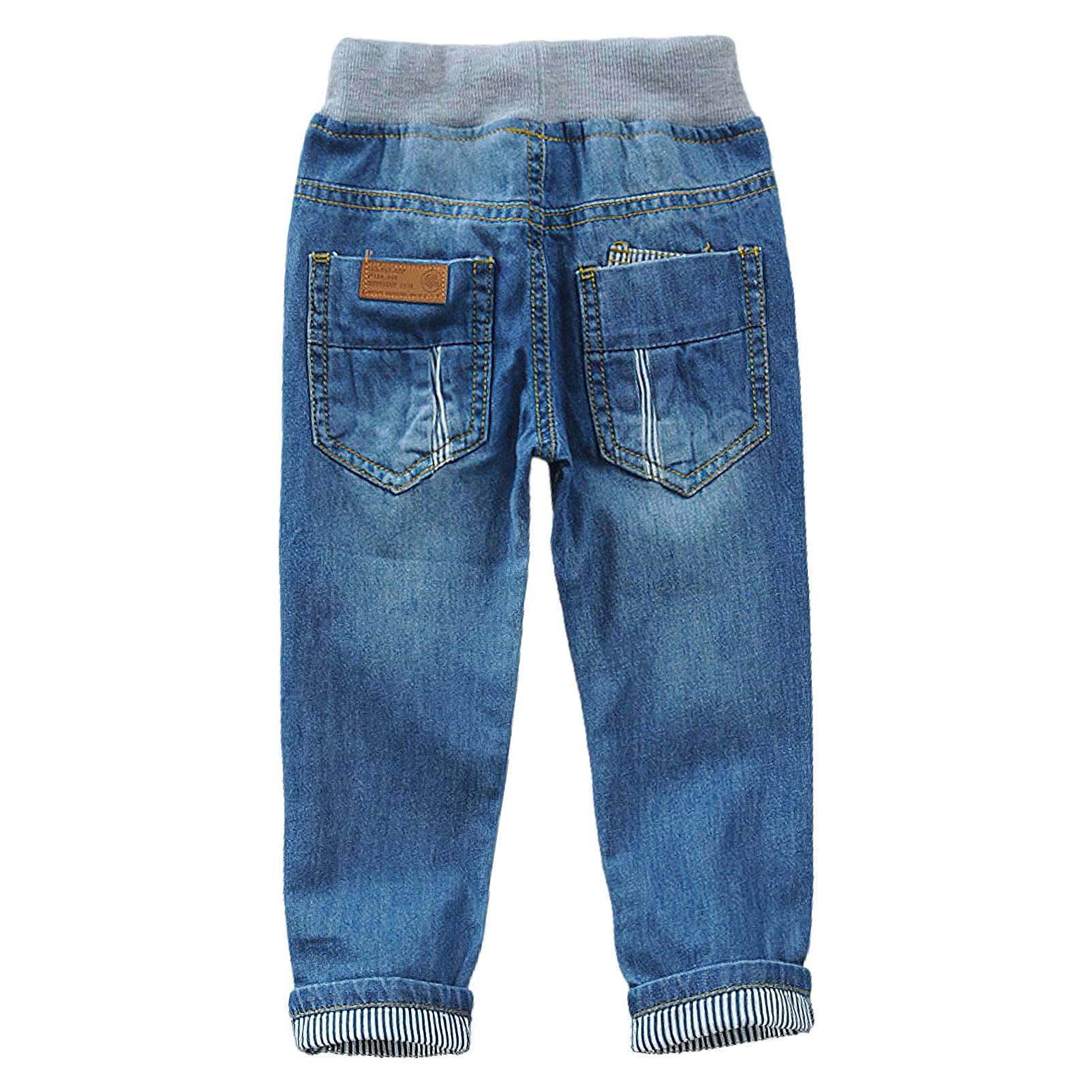ANUFER Niño Cintura Elástica Vaqueros Casual Elástico Pierna Recta Algodón Pantalones de Mezclilla Edad 1-12 Años
