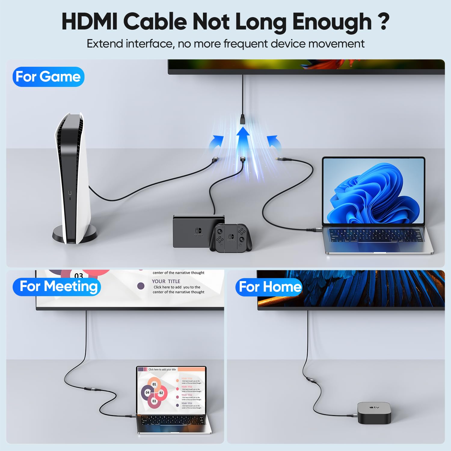 Cavo di prolunga HDMI da 1,8 m, schermato, 4K, HDMI 2.0, CL3, da maschio a femmina, 4K, 1080P a 144 Hz, classificato ARC e CL3 per computer/Montior/Fire TV Stick/Roku/Blu-Ray/laptop/switch, proiettore