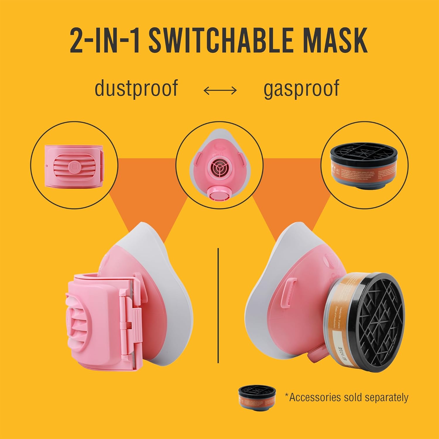 Reusable Half Face Respirator Mask with 6 Filters,2818 Food-Grade Silicone Dust Mask for Painting,Cleaning,Sanding - Image 7