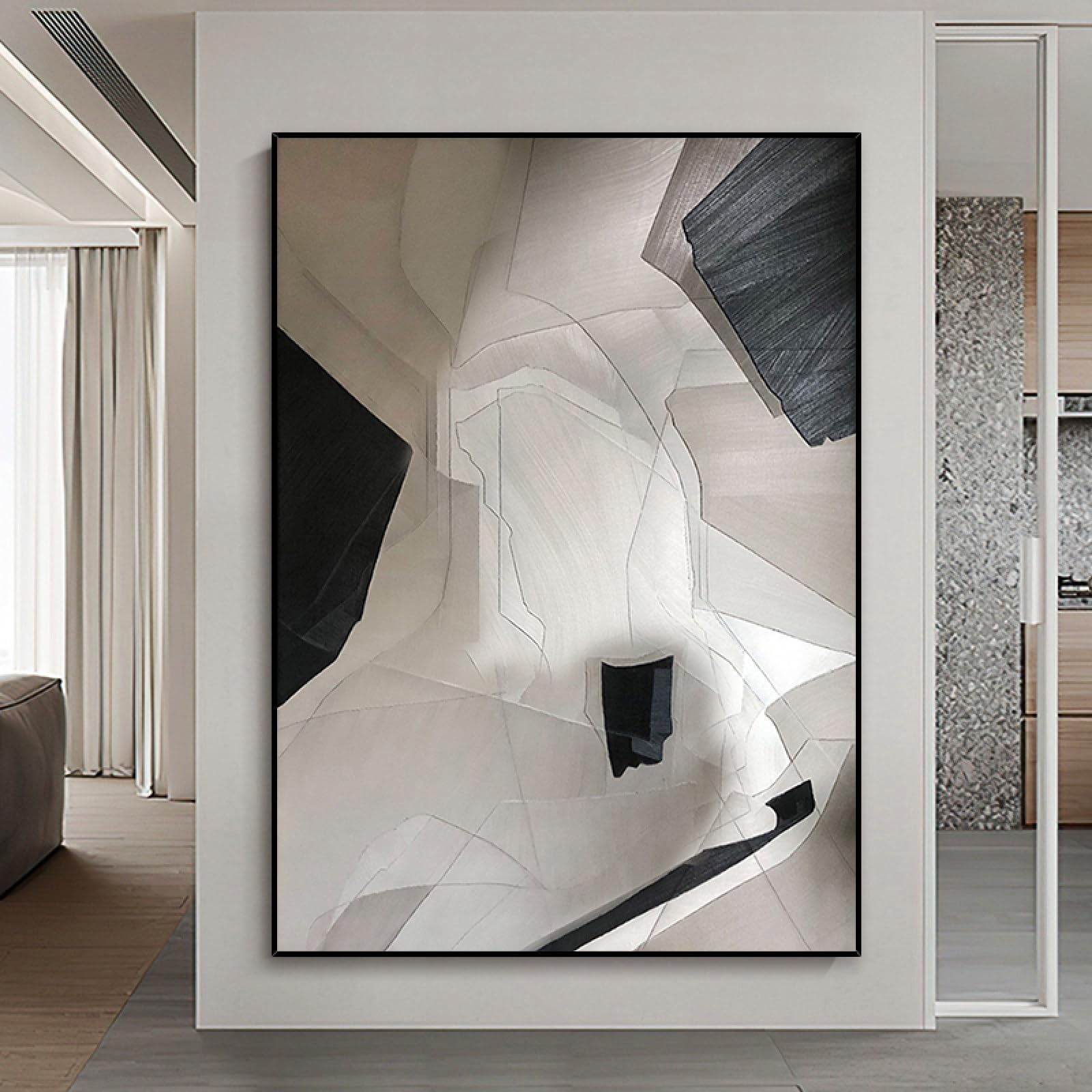 Peinture à l'huile moderne pour masquer un mur vide tableau abstrait noir et blanc chic