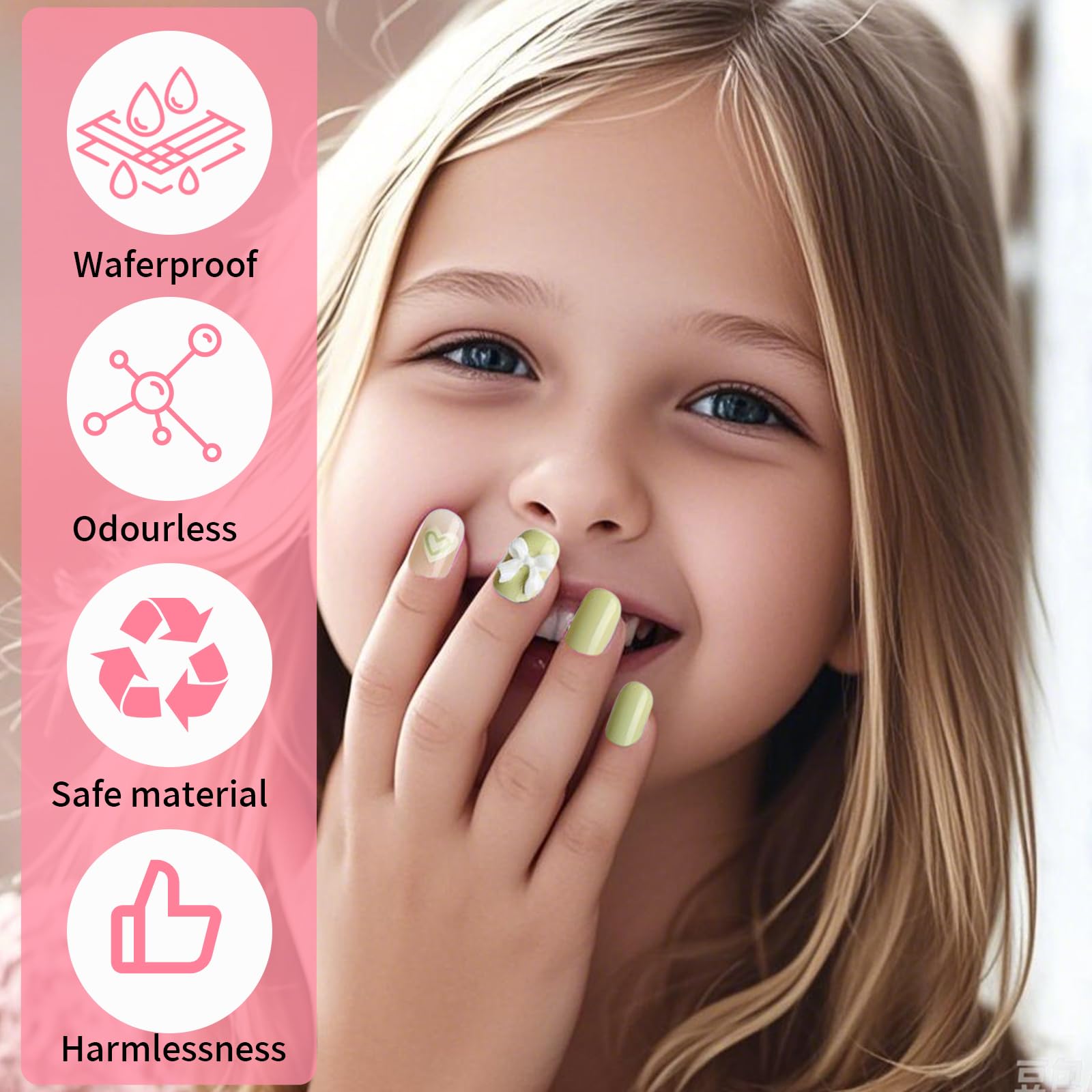 ExcellaElite 48 Pcs Kids Stick on Nails Sets for Girls Cute Full Cover Glitte Kids Press on Nails with Tools for Lovely Gift Art Decoration - Image 4