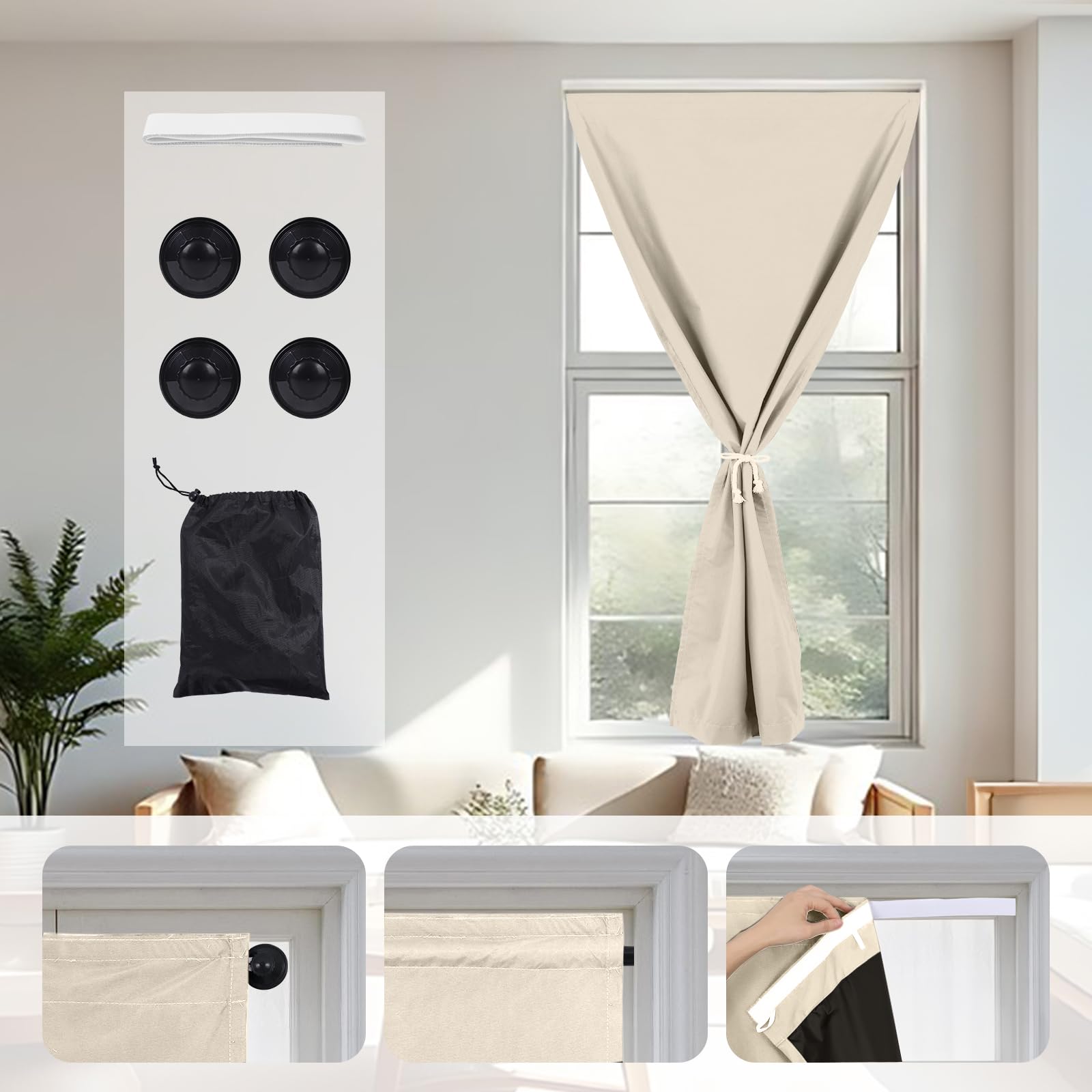 Portable Blackout Curtain with Suction Cups Stick on Travel Window Blind