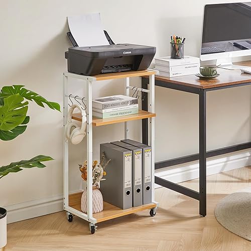 Miniatura 3 de YMYNY UHPT002N - Soporte para impresora móvil, carrito de impresora de 3 niveles con estante de almacenamiento ajustable y 6 ganchos en S, mesa de
