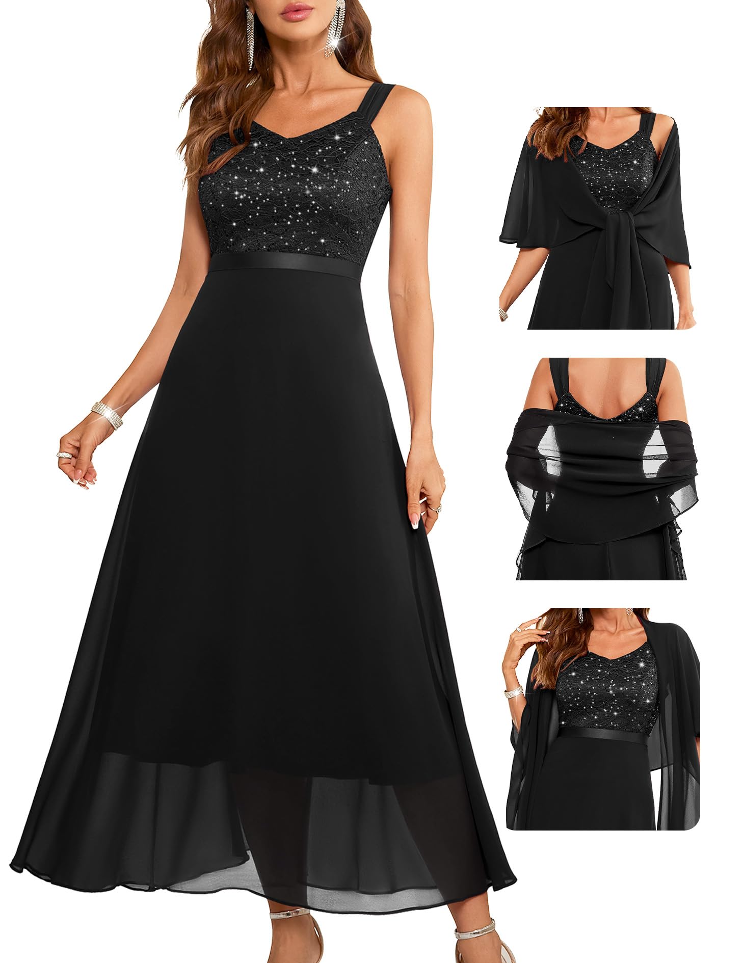 BeryLove Formal Wedding Guest Sequin Prom Dresses Cocktail Evening Lace Elegant Mother of The Bride Dress