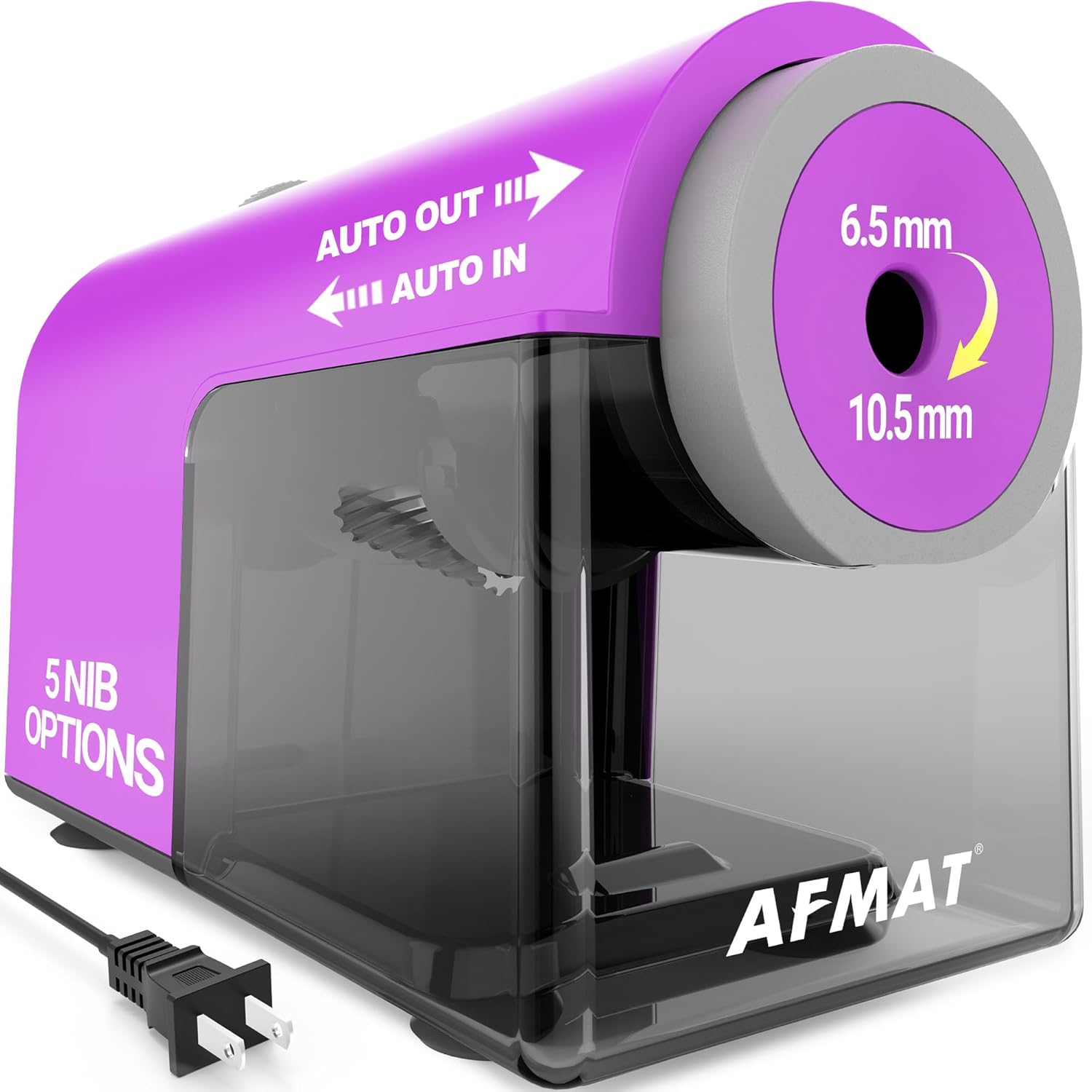 AFMAT Electric Pencil Sharpener, Fully Automatic Pencil Sharpener for 6.5-10.5mm No.2/Jumbo/Colored Pencils, Auto in & Out, 5 Sharpness Modes, 10000+ Sharpenings for Classroom Home Office,PSC5(Purple)