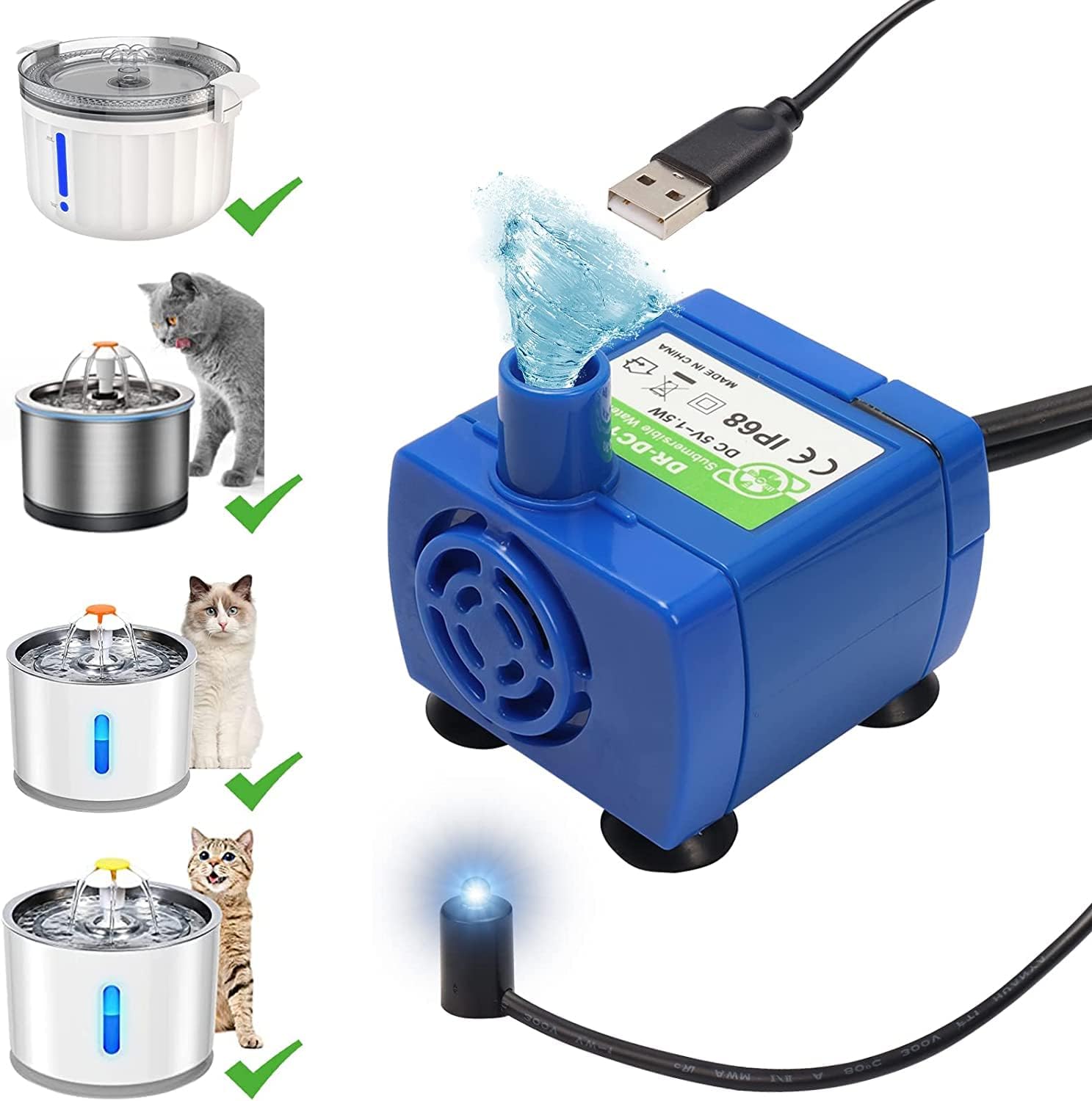Cat Water Fountain Pump, DRDC160 Motor Pet Water Fountain Pump with