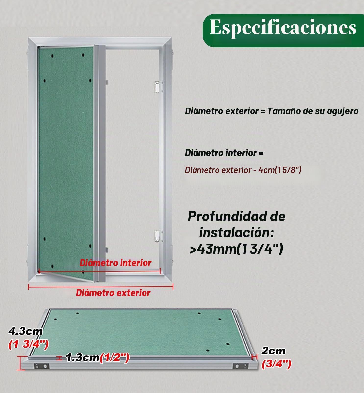 Puerta de Acceso con Marco de Aluminio de Montaje Enrasado, Panel de Acceso de Pared de Pladur Oculto para Tabique Seco, Trampilla de Inspección(35x95cm(14x37in))
