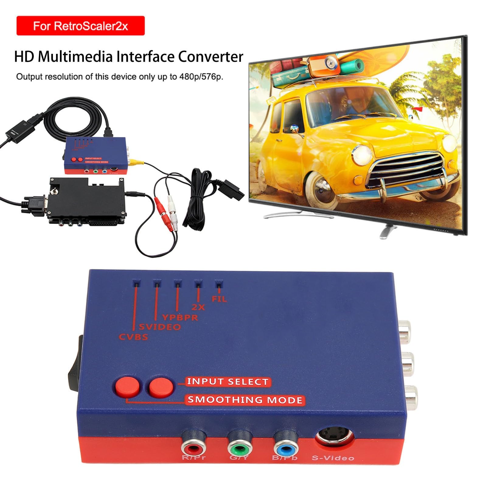 Konverter für Retroscaler 2X, Filtermodus AV zu HD Multimedia-Latenz, Gute Klangleistung, Videospiel-Adapter für Retro-Spiele (Blau)