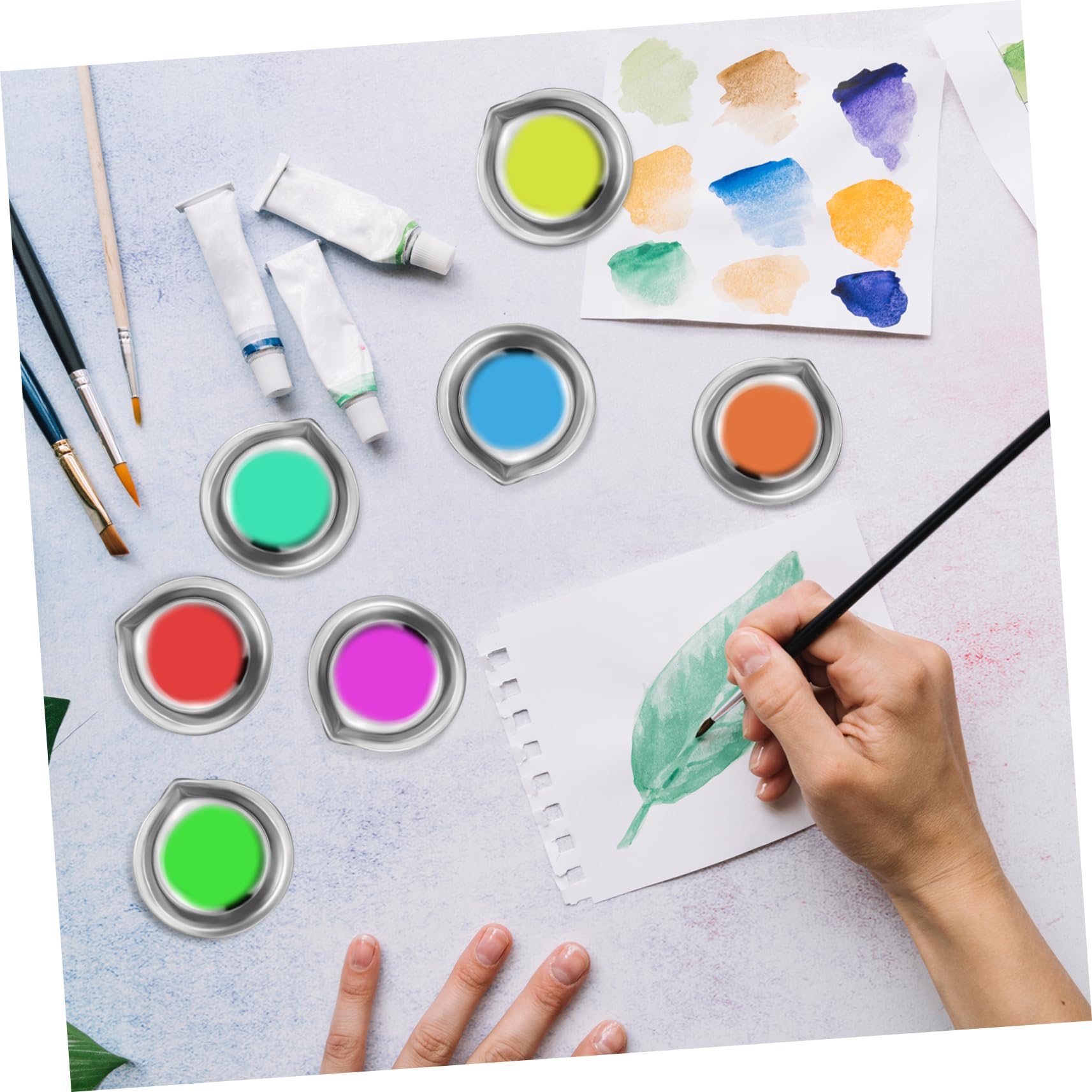 DOITOOL 4 Sätze Palette Aquarellfarbe Farbbecher Tabletts Aquarell -mischtablett Kunst Klein Farbtablett Wasser Farbmischtablett Malen -mischwerkzeug Rostfreier Stahl 18 Stück * 4