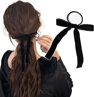 ベロア リボン ヘアゴム 黒 ヘアアクセ ベルベット シュシュ ヘアアクセサリー 髪飾り リボン 結婚式 おしゃれ 髪ゴム 大人 成人式 ブラック (ブラック)