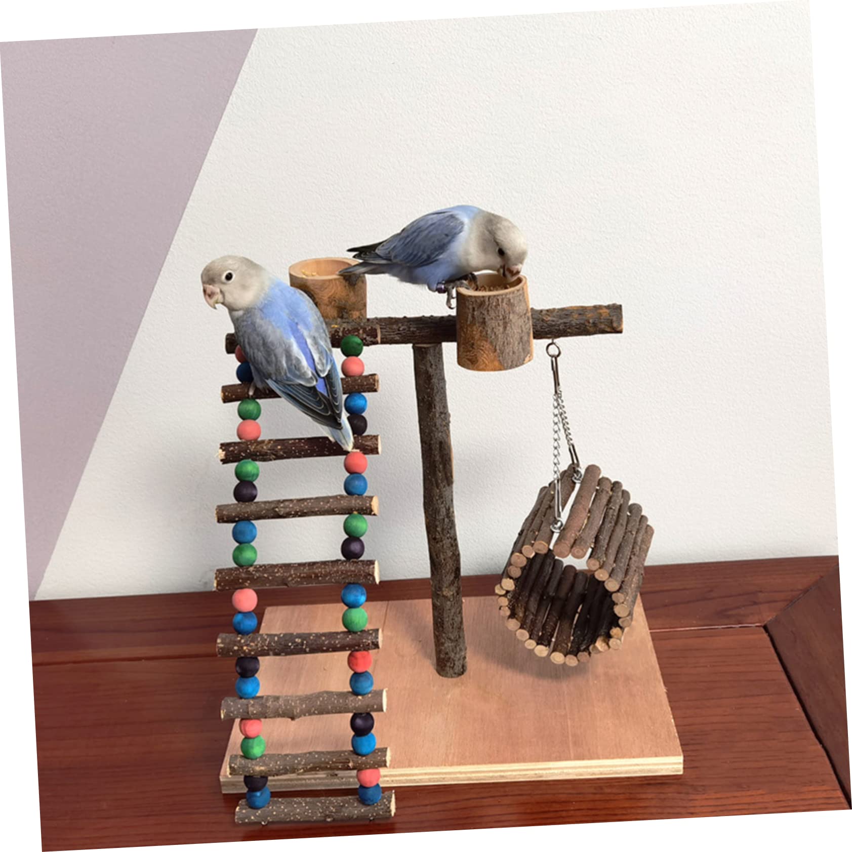 Abaodam Papageien Spielplatz Holz 1 Satz mit Verschleißfestem Kauspielzeug und Dekorativer Tisch Vogelstange für Papagei und Andere Haustier Vögel zur Desktop Dekoration