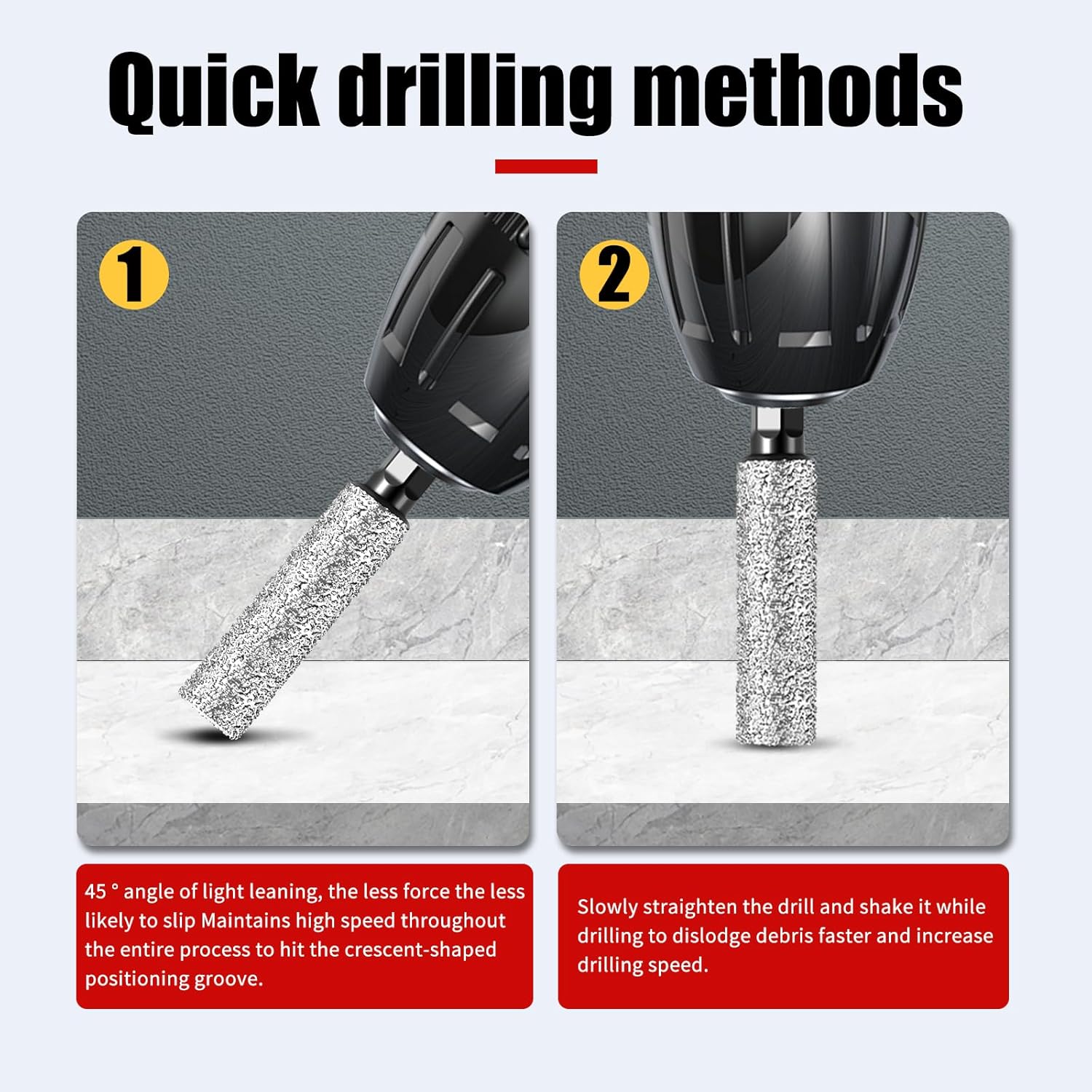 Diamond Drill Bits for Ceramic, Porcelain, Tile, Glass, Granite, Marble, Stone - 2-in-1 Sanding Drill Bit for Drill & Polish, No Water Needed with Cooling Wax Hex Shank (1/4 5/16 3/8 1/2 4Pcs)