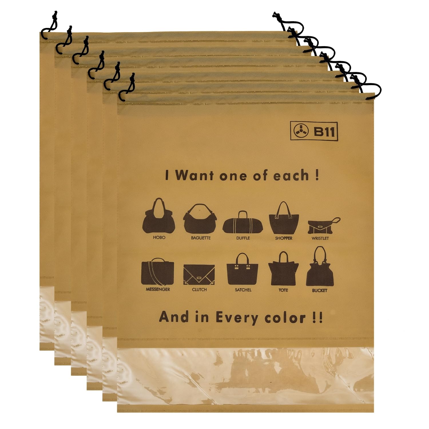 Women handbag covers storage bag dust cover LARGE Size (Set of 6 Pcs) 18X22 Inch, Beige bags with Plastic Clear Window-image-38