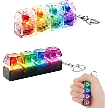 Pack of 2 Light Fidget Keyboard Toy - 2 Lighting Modes Fidget Key Ring Mini Keyboard 4 Buttons Pendant Keyboard Fidget Clicker Stress Toy for Adults Party Gifts