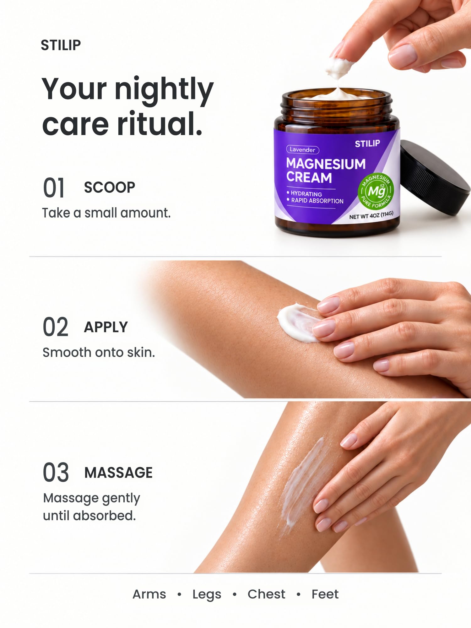 Magnesium Cream for sleep, Magnesium Lotion for Body and Feet, Lavender-114G — Amazon image 5