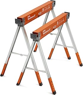 BORA Workhorse XT Saw Horses 2 Pack Folding Heavy Duty Adjustable Height Sawhorse Pair with Adjustable Legs, Heavy Duty Saw horse for Contractors Portable Workbench w/Built in Bottle opener PM-3360T