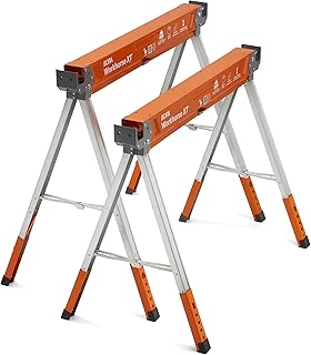 BORA Workhorse XT Saw Horses 2 Pack Folding Heavy Duty Adjustable Height Sawhorse Pair with Adjustable Legs, Heavy Duty Sa...