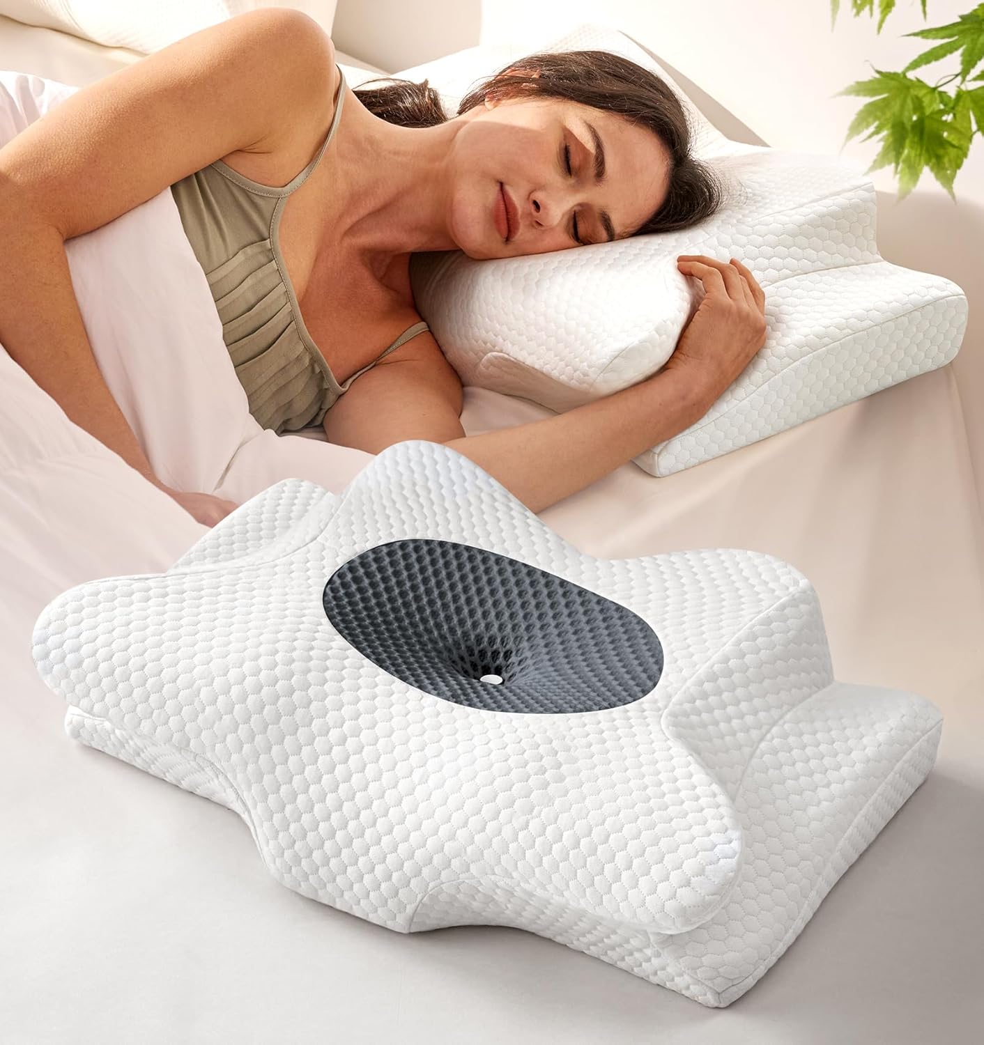 Emircey Clinical-Level Relief Cervical Neck Pillow for Sleeping Ergonomic for Back Stomach Sleepers Orthopedic Contour Memory Foam Pillow