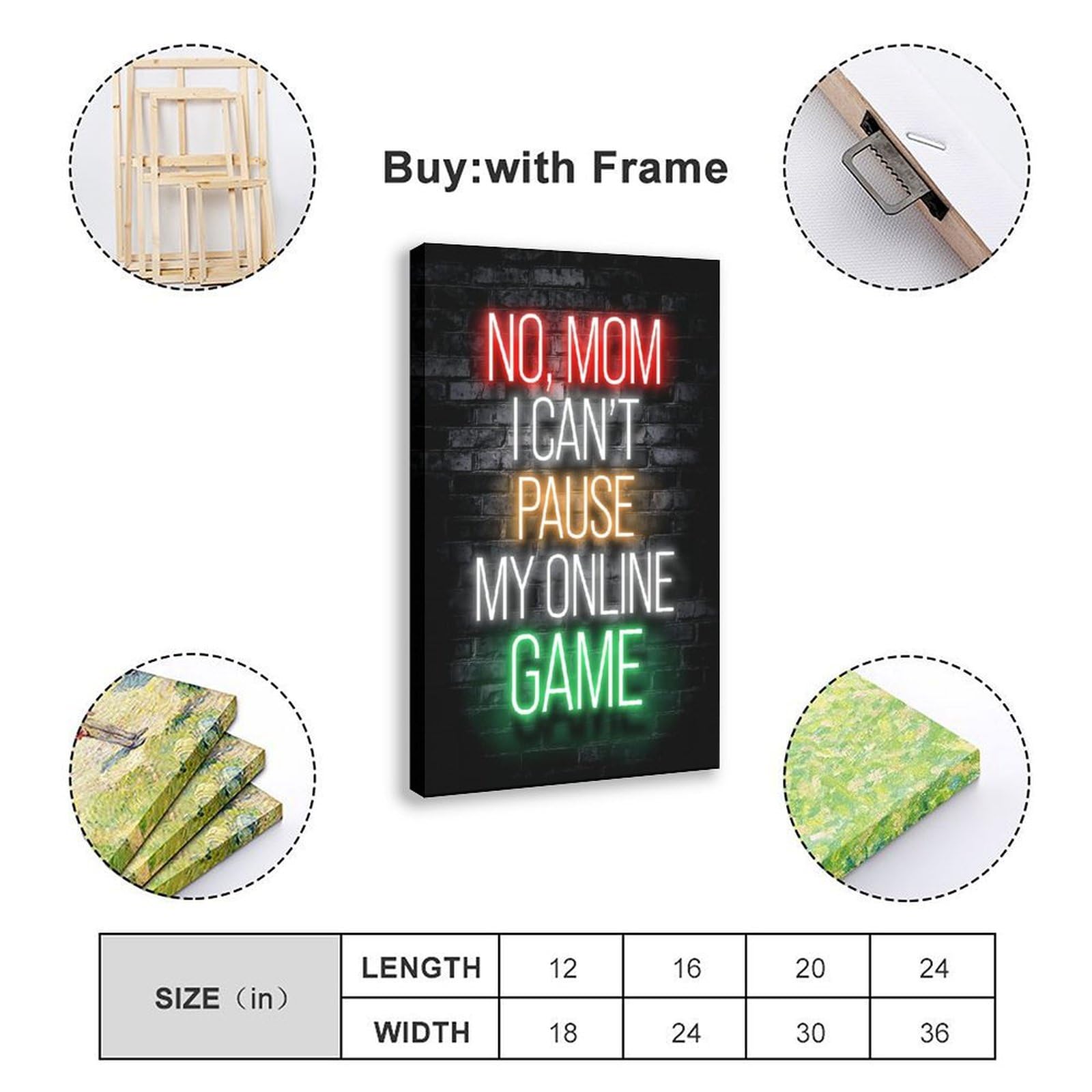 Stampa artistica da parete con citazione "No, mamma I Can't Pause My Online Game" con citazione di videogiochi, decorazione artistica da parete, per soggiorno e camera da letto, 50 x 75 cm