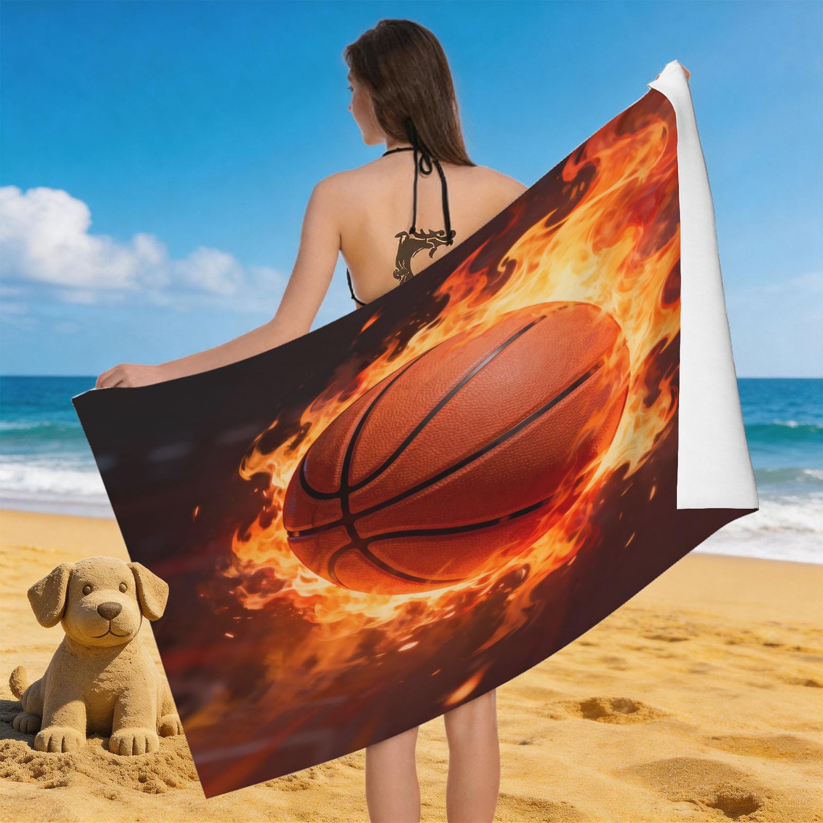Leichong 3D Basketball Pattern Beach Towel Microfiber Soft Quick Dry for Adults, Sport Bath Towel Lightweight Soft Absorbent for Travel Swimming Pool Sports, 75 x 150 cm