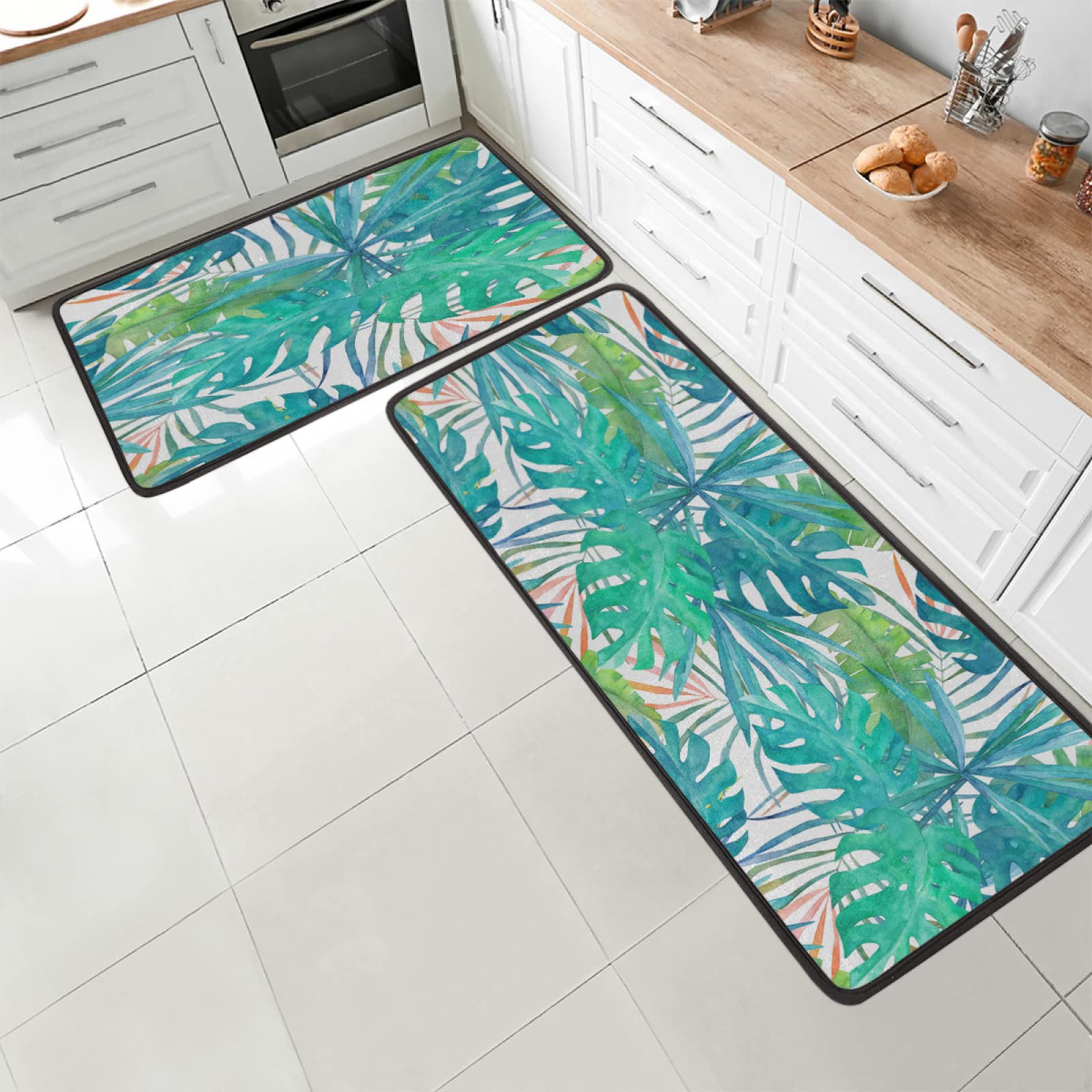 Tappeto Rettangolare Antiscivolo Con Foglie Tropicali E Palme - Design Oro, Morbido E Lavabile Per Soggiorno E Camera, 140x200 Cm