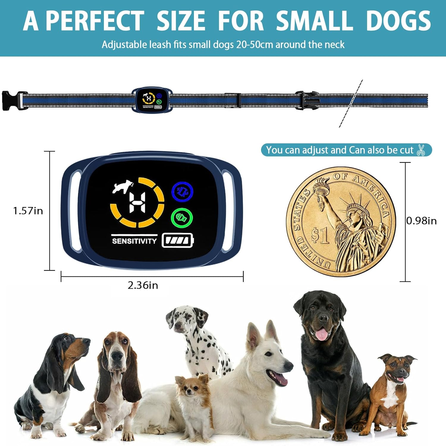 Bark Collar for Small/Medium Dogs,No Shock Anti Bark Collar with 3 Adjustable Modes Beep&Vibration-IP67 Waterproof,Barking Collar with 6 Adjustable Sensitivity Rechargeable Training Collar (Blue) - Image 4