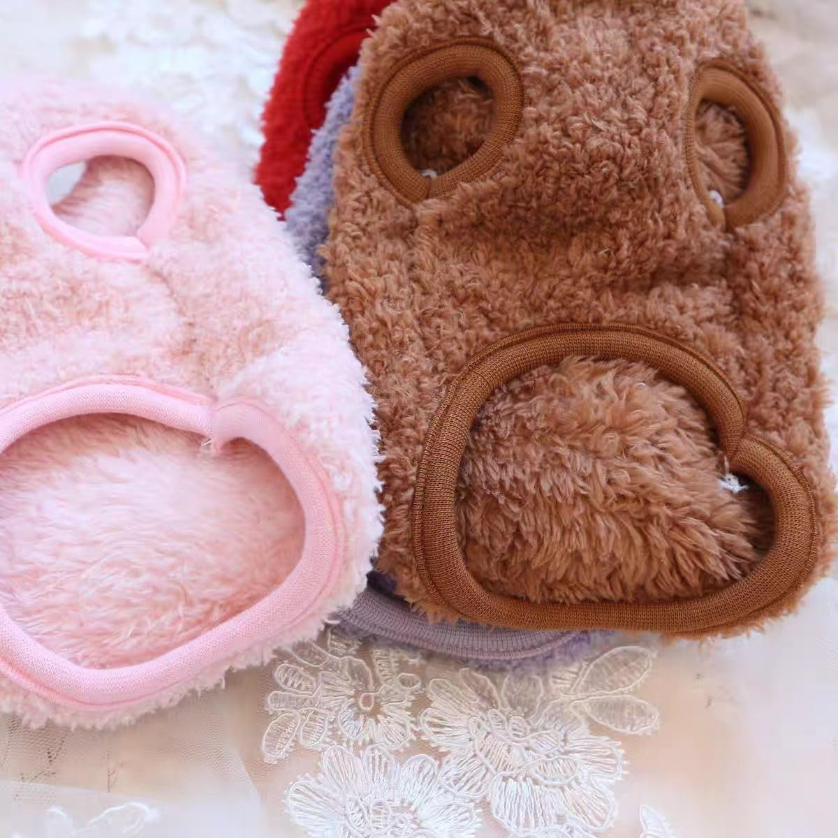 Ultra-Small Pet Winter Clothes with Cute Ear Decor, 5-Piece Soft Fleece Set for Chinchillas, Guinea Pigs, Rabbits, Ferrets, Bunny, Puppy, Kitten (2S)