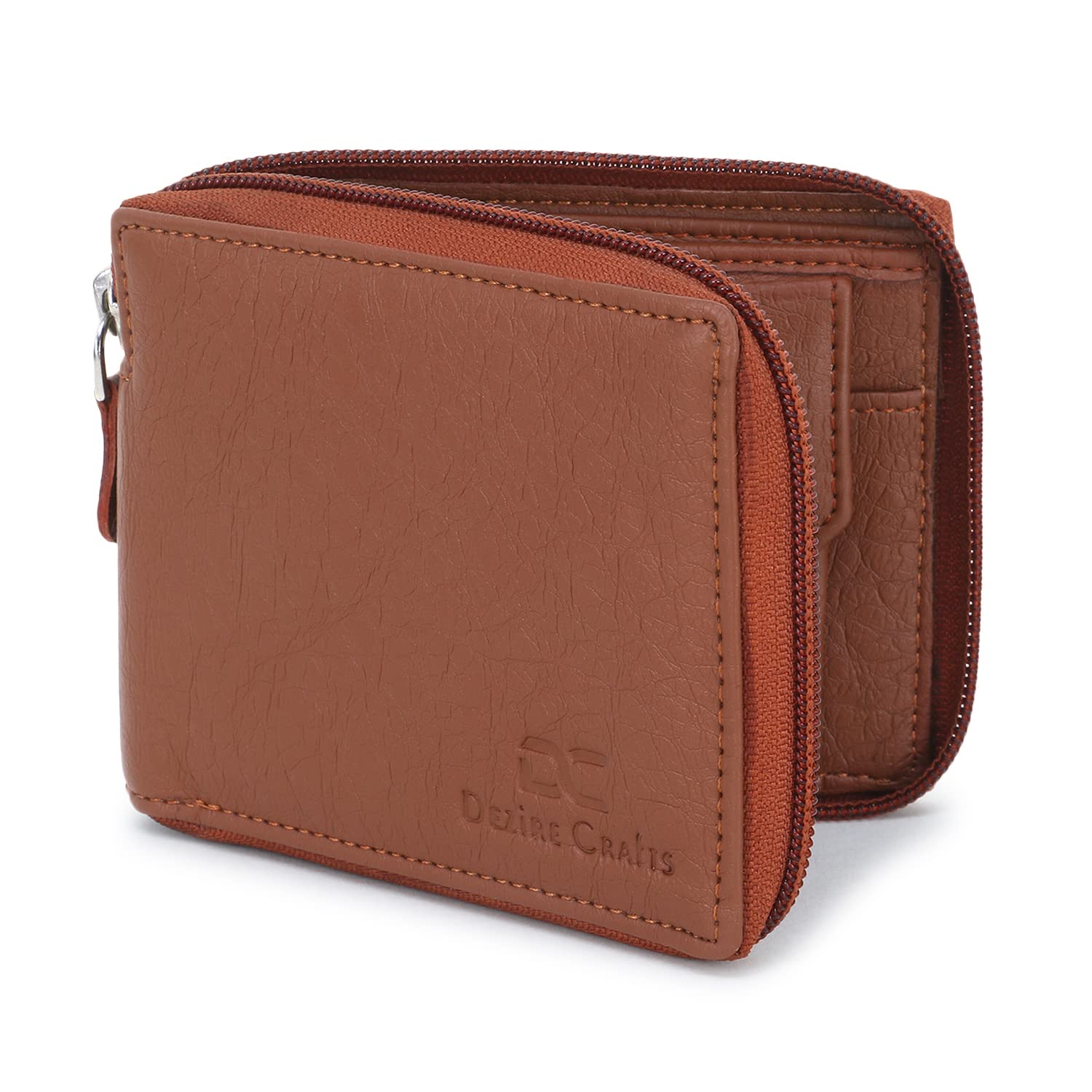 Dezire Crafts Men Formal, Casual Round Zip Artificial Leather Wallet (6 Card Slots) (Tan)-image-42