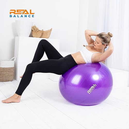 Miniatura 6 de Realbalance Pelota de yoga para ejercicio, pelota de yoga para ejercicio en casa, pelota de equilibrio inflable con bomba rápida para entrenamiento