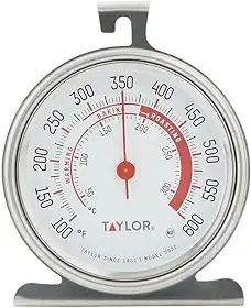 Termômetro de forno de cozinha Taylor 5932, mostrador de 8,2 cm, aço inoxidável, prata