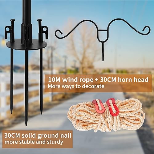 Miniatura 7 de FAB BASED Postes de cadena de luces, postes de 8.5 pies para tiras de luces al aire libre, paquete de 4 -3 en 1, estacas largas y sólidas, con