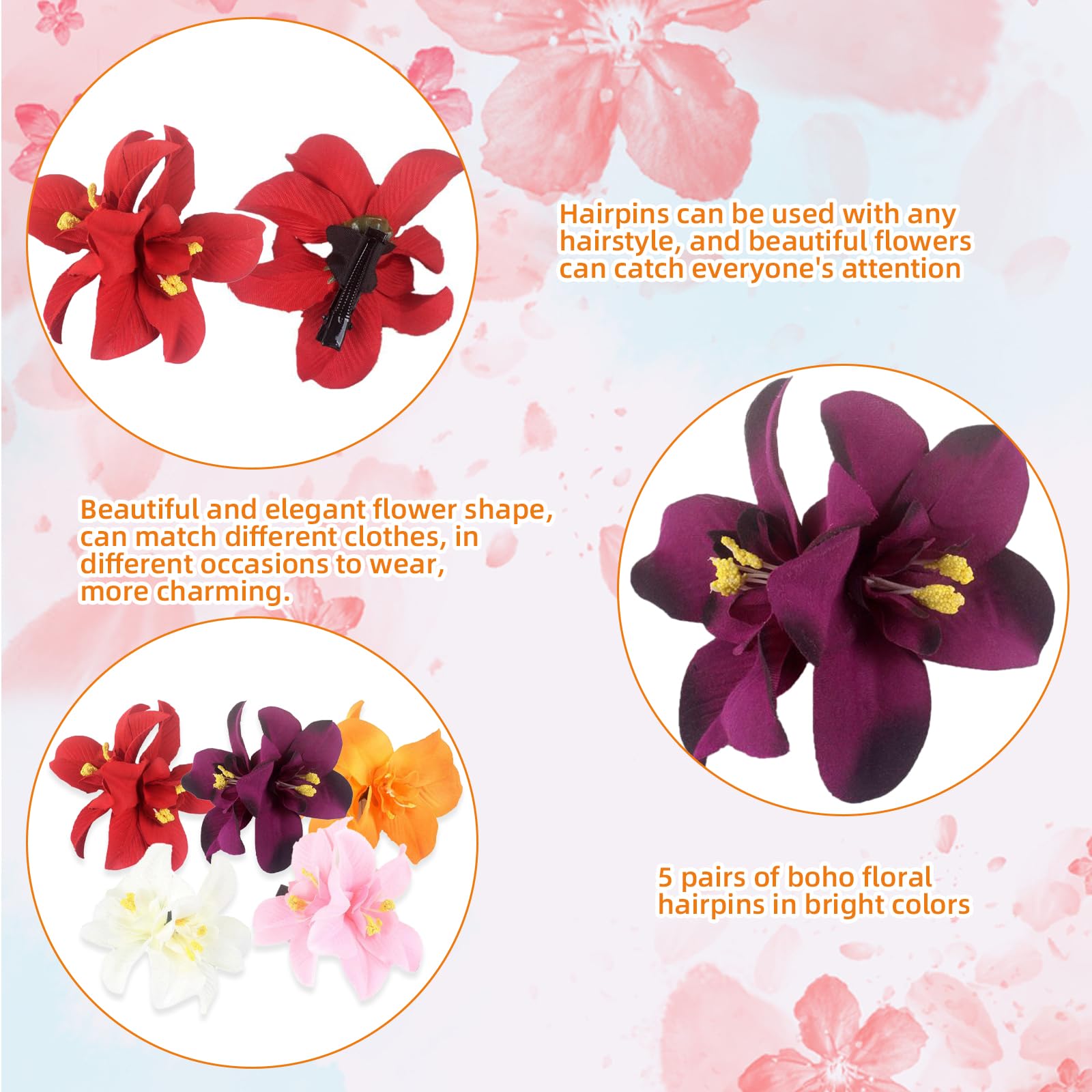 5 Pcs Flower Hair Clips, Flower Hair Accessories - Image 3