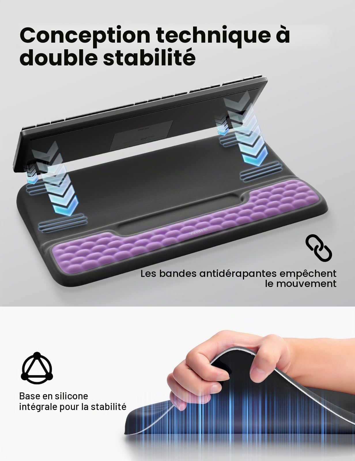 VAYDEER Set rehausseur de clavier et repose-poignet, Violet et noir
