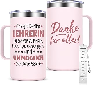Livole Abschiedsgeschenk Lehrerin, 590ml Isolierter Edelstahl Kaffeebecher mit Lesezeichen, Geschenk für Lehrerin, Rosenquarz