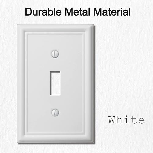 Miniatura 3 de OKAWYC Placa de pared de metal con cubierta de interruptor de luz de palanca individual, paquete de 4 unidades, color blanco, 1 banda, cubierta de