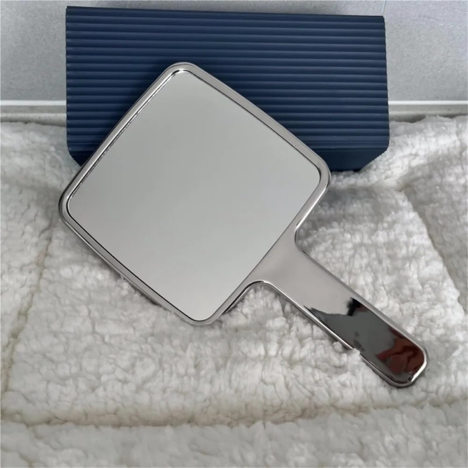 Espejo de Maquillaje portátil Espejo de Maquillaje Mano Cuadrado Redondo portátil con Mango galvanizado, pequeño Espejo Belleza for Viajes(28x16cm-Square)