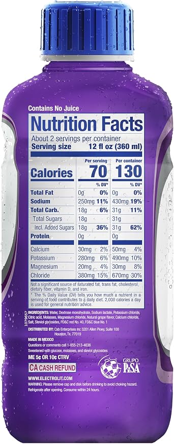 Electrolit, Electrolyte Beverage, Grape, 21 Fl Oz bottle (Pack of 12)