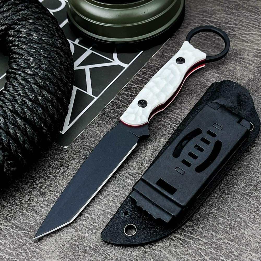 Fixed Blade Knife with Kydex Sheath,Tanto 8Cr13Mov Blade,Non-Slip G10 Handle for Camping Hiking Survival,Ideal Gift for Men
