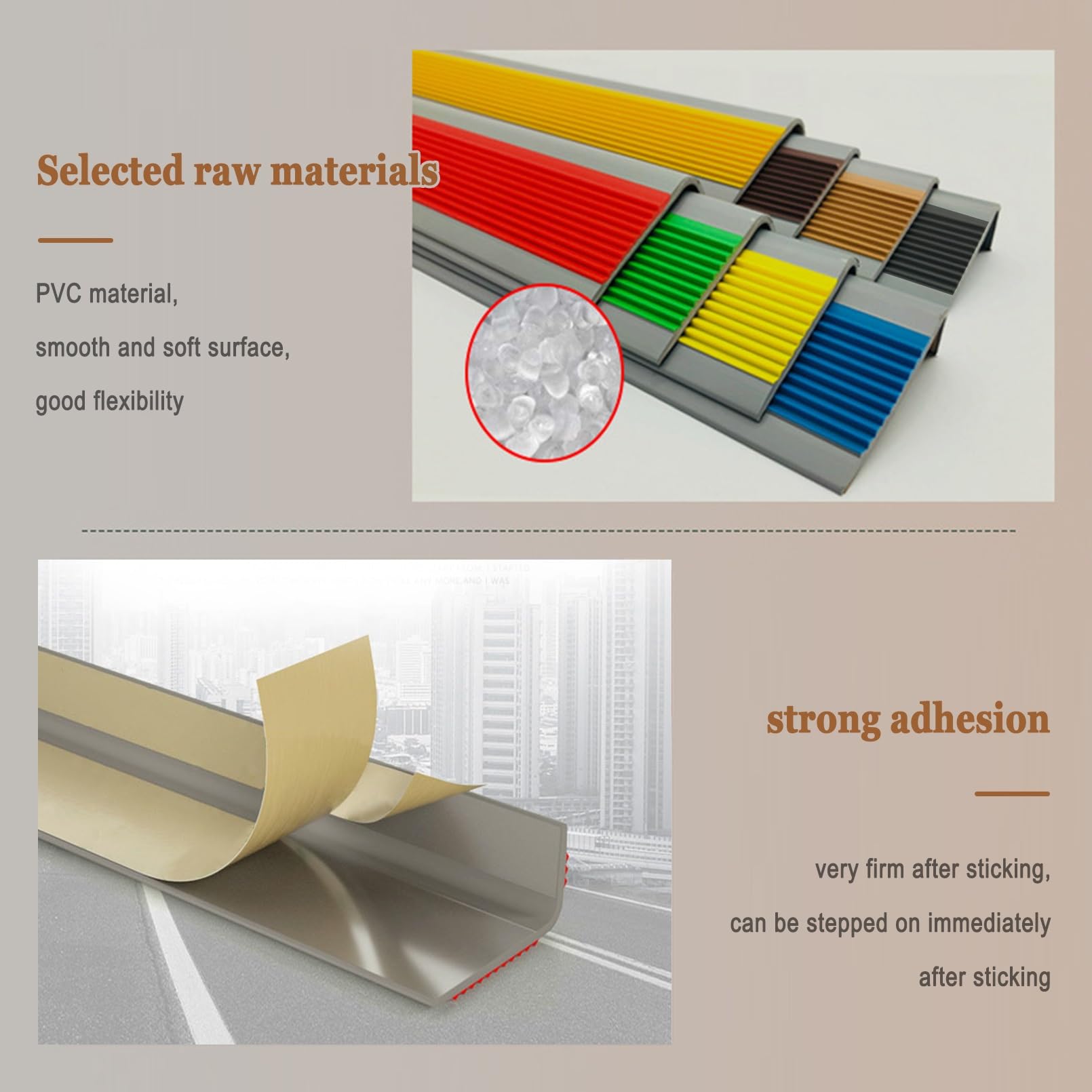 Perfil de Borde de Escalera Tira Antideslizante Tira, Perfil de Escalera de Plástico PVC Autoadhesivo, Ancho 1,4 × 2,7in, Para Peldaños de Interior Y Exterior, Tiras Antideslizantes Para Peldaños(Gray