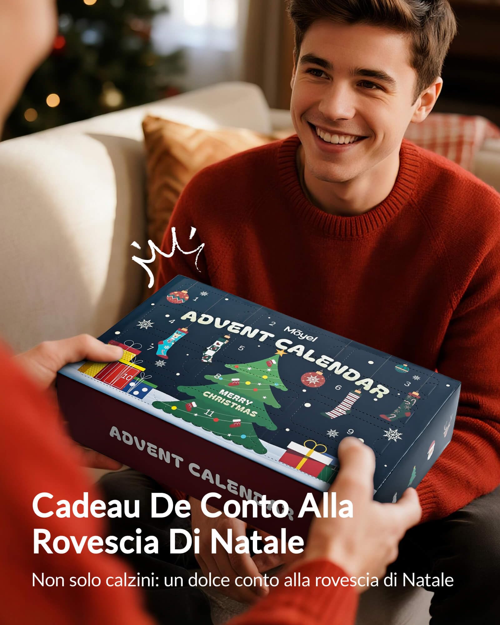 Moyel 12 paia Calendario Avvento Calzini Uomo 43-46 Regalini per Calendario Avvento 2025 Idee Calendario dell'avvento Uomo Advent Calendar 2025 per Lui Idee Regalo Natale Maschile