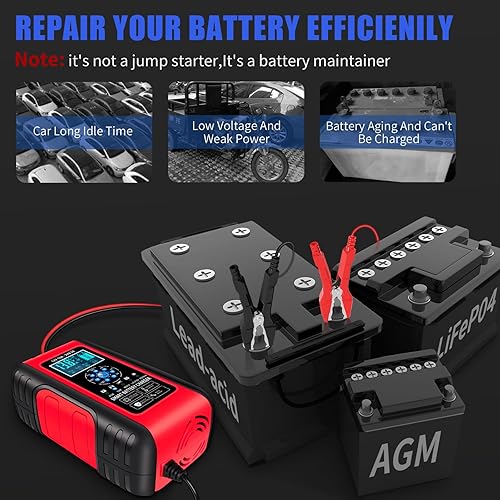 Miniatura 4 de E-FAST Cargador de batería, 10A Lifepo4 cargador de batería de automóvil de plomo ácido, cargador de goteo de automóvil mejorado de 12/24 V,