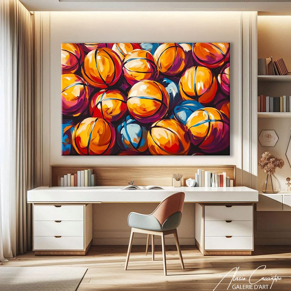 Quadro da basket – Poster decorativo da parete sportivo – Stampa su tela arancione – Quadro Street Art grande formato – Decorazione per camera da letto adolescente – Regalo per fan di basket (60 x 40