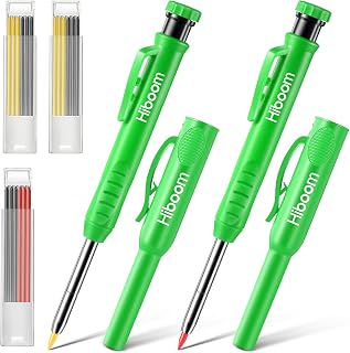 Hiboom 2 Pack Carpenter Pencils with Pencil Cap and 18 Refills, Green