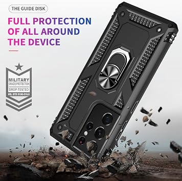 for Samsung S21 Ultra Case with Screen Protector: Military Grade Protective Cases with Ring for— Samsung Galaxy S21 Ultra (Black)