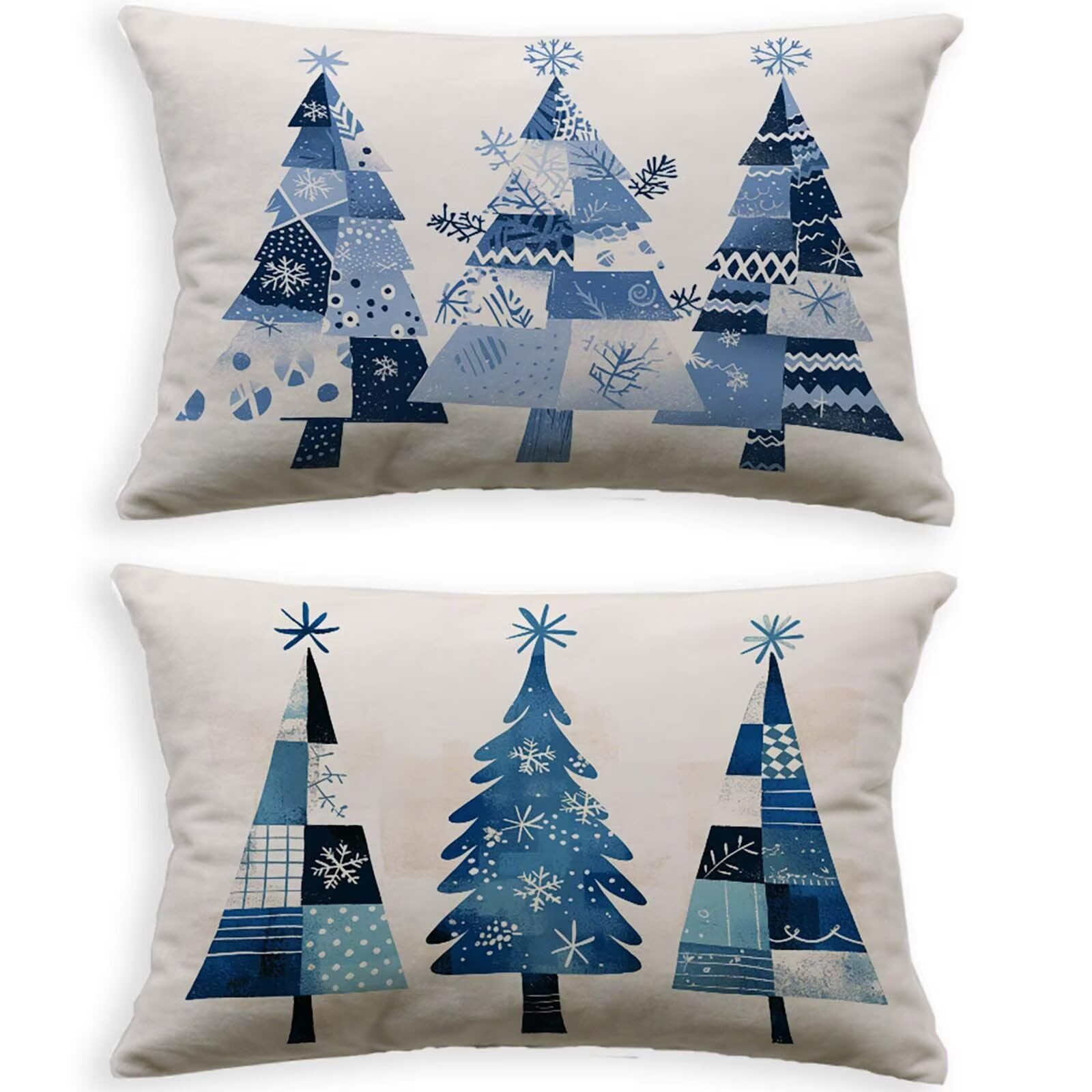 Housses de coussin extérieur blanc 60x80cm en lin déperlant pour jardin lot de 2