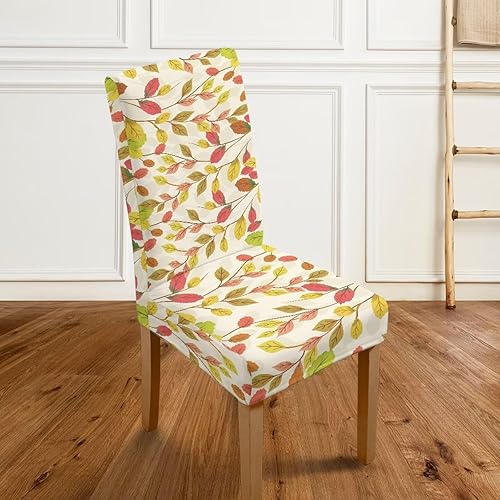 Miniatura 4 de HUGS IDEA Juego de 4 fundas de asiento de hojas de otoño para sillas de comedor, fundas elásticas para sillas de comedor, extraíbles y lavables,