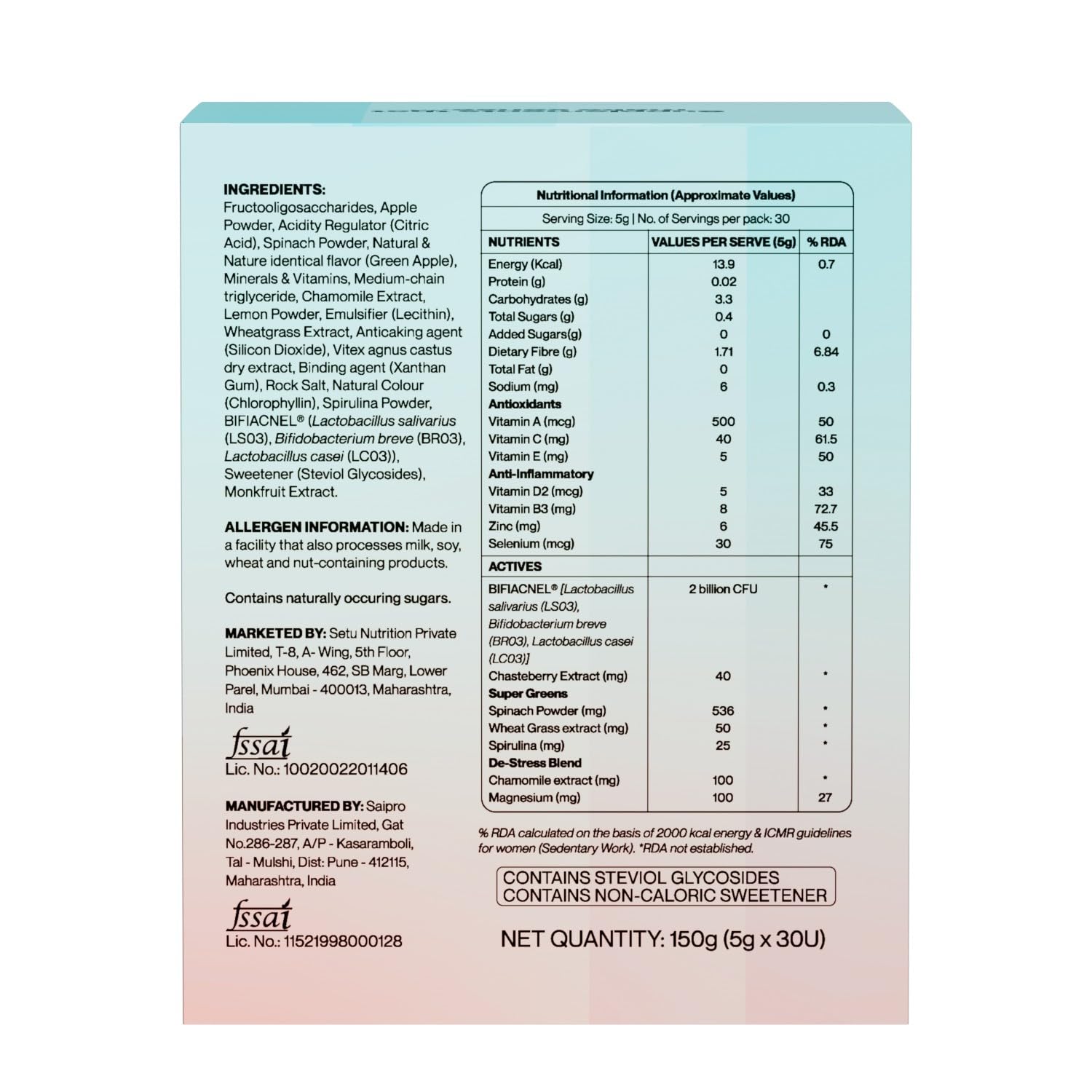 Skin: AcneClear for Gut & Hormone Support | With BIFIACNEL, Chasteberry, Chamomile & Magnesium + Supergreens & Antioxidants | Tackles Acne at the Root | 30 Sachets – Green Apple Flavor - Image 9 thumbnail
