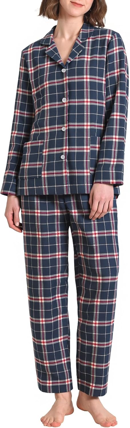 Latuza Women's Petite Cotton Flannel Pajama Set Petite Size Button Up PJs - Image 2