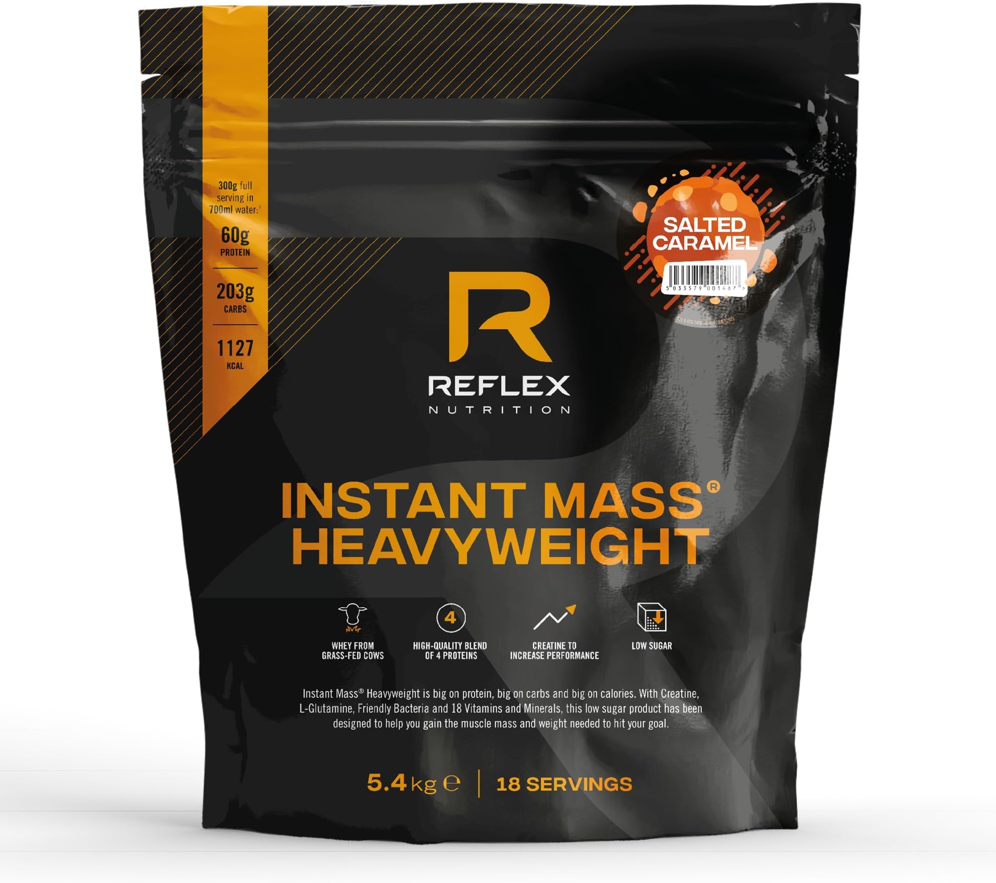 Nutrition Instant Mass Heavyweight - Mass Gainer - Over 1000 Kcal per Serving, 60g Protein, Creatine - High Calorie Post Workout or Before Bed Protein Shake (Salted Caramel, 5.4 kg)