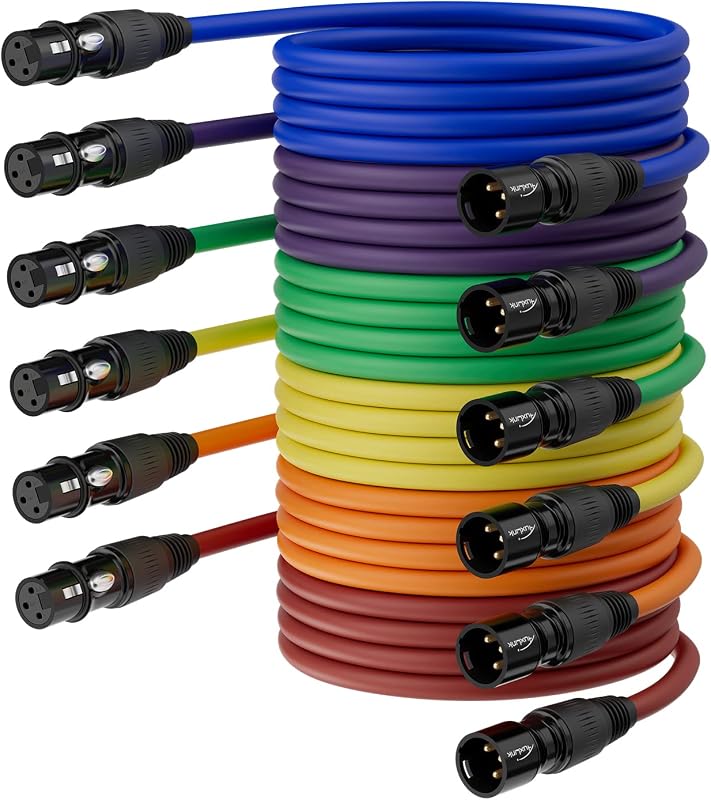 XLR Cables 15ft 6 Pack, Microphone Cable Male to Female, XLR Speaker Cable 6 Color Gold-Plated 3-Pins for Microphone, Mixer, Recording Studio- 15 Feet, 6 Pack